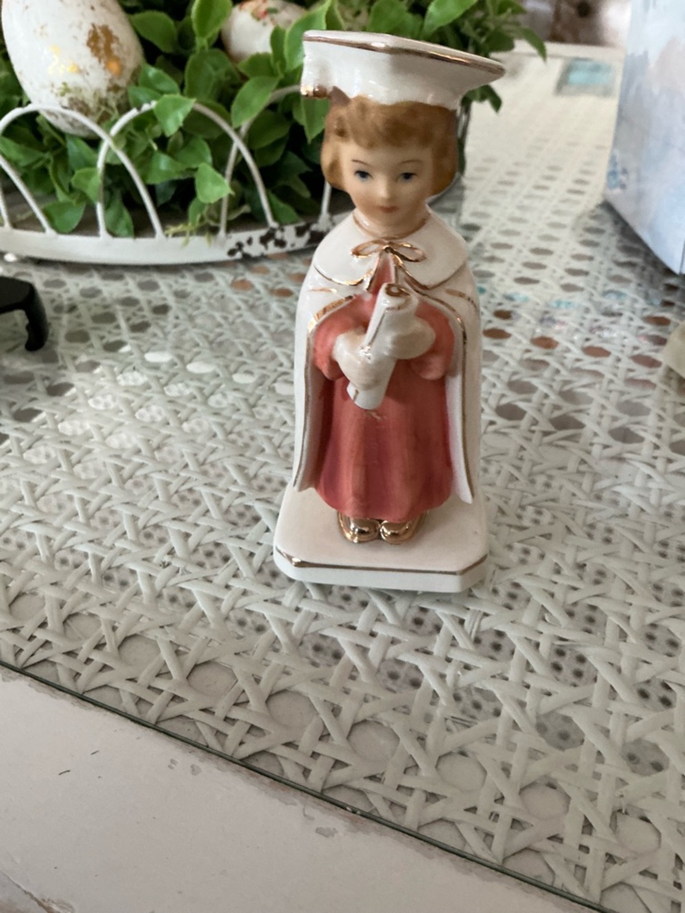 Porcelain Graduation Figurine in White and Coral